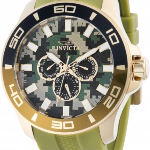 NIB Invicta Pro Diver Impact Men's Watch 50mm Olive Green Camo Dial Gold Case - Picture 9 of 12